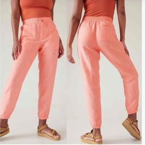 Athleta Retreat Linen Jogger Pants Sunset Glow Orange Size 4 Pockets Like New